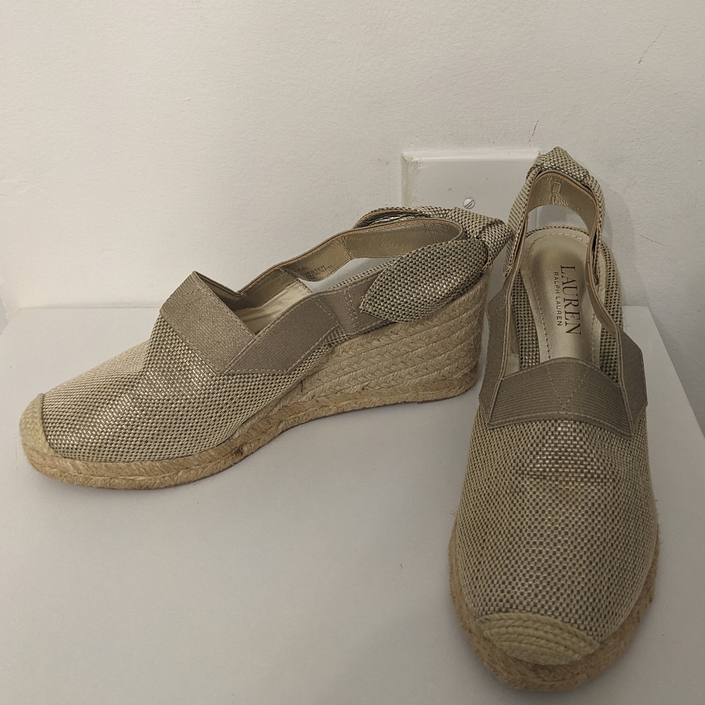 Lauren Ralph Lauren Helma Slingback Espadrille Wedge Sandals with Bow Details